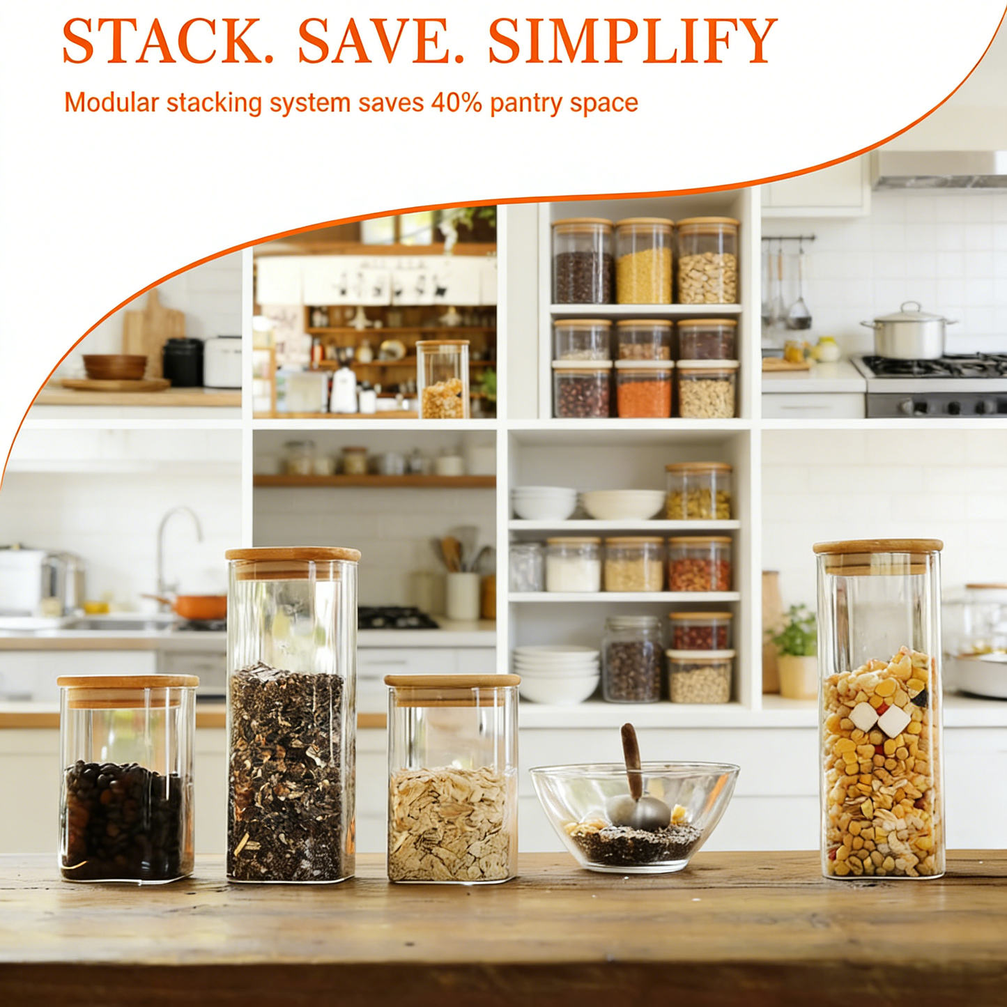 12-Piece Glass Food Storage Jars with Bamboo Lids - Stackable Airtight Canisters for Kitchen Pantry Organization