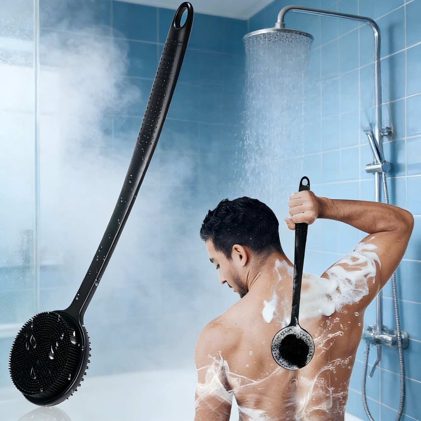 17-Inch Dual-Sided Silicone Bath Brush with Long Handle - Back Scrubber for Shower