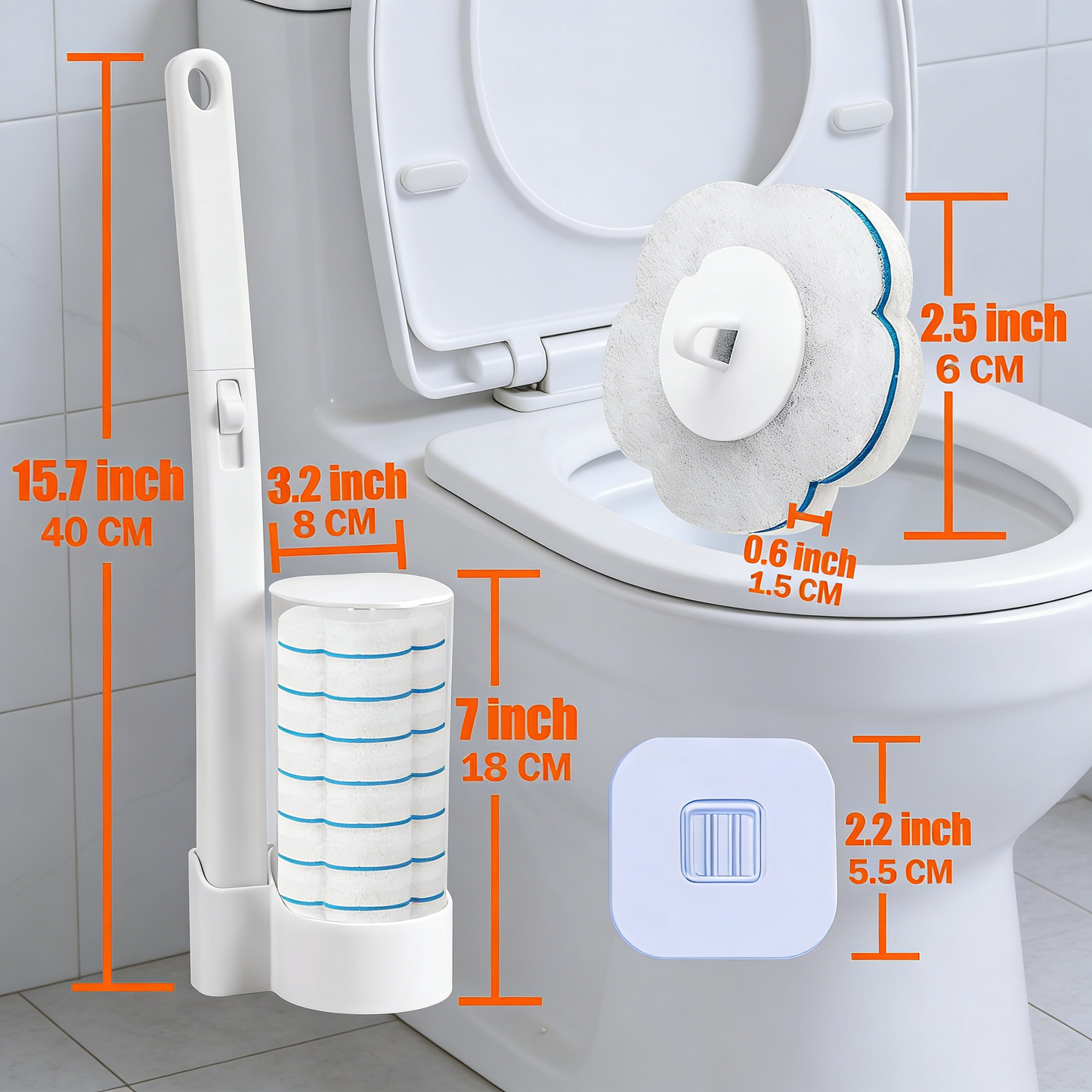Disposable Toilet Brush Set with 54 Refills - Long Handle Toilet Scrubber with Wall Mount Holder