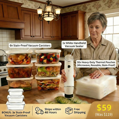 ShiftHome Handheld Vacuum Sealer Bundle with 30 Reusable Bags & 9 Glass Containers - Ultimate Food Freshness Kit