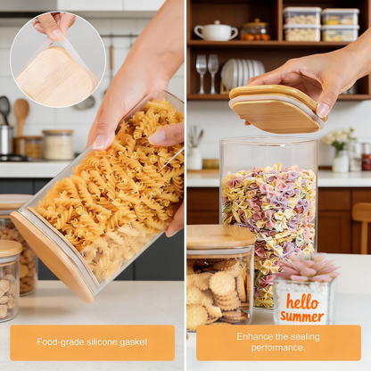 Glass Food Storage Jars with Airtight Bamboo Lids - Stackable Kitchen Canisters for Pantry Organization