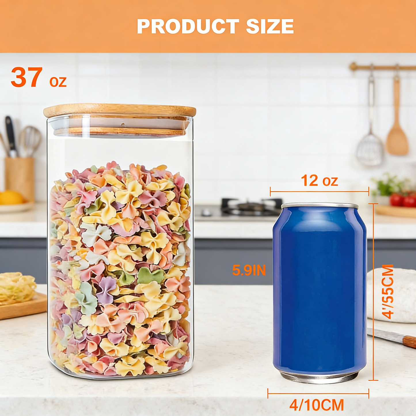 Glass Food Storage Jars with Airtight Bamboo Lids - Stackable Kitchen Canisters for Pantry Organization