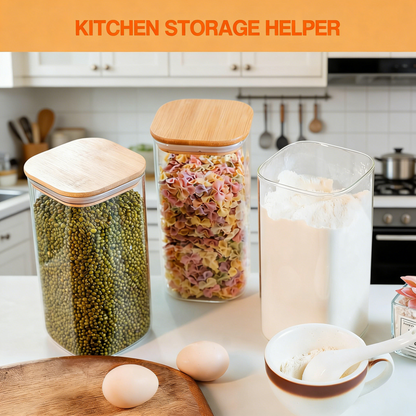 Glass Food Storage Jars with Airtight Bamboo Lids - Stackable Kitchen Canisters for Pantry Organization