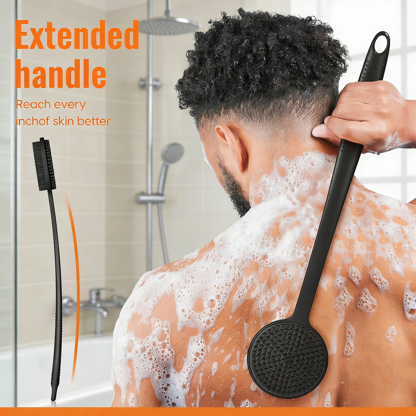 17-Inch Dual-Sided Silicone Bath Brush with Long Handle - Back Scrubber for Shower