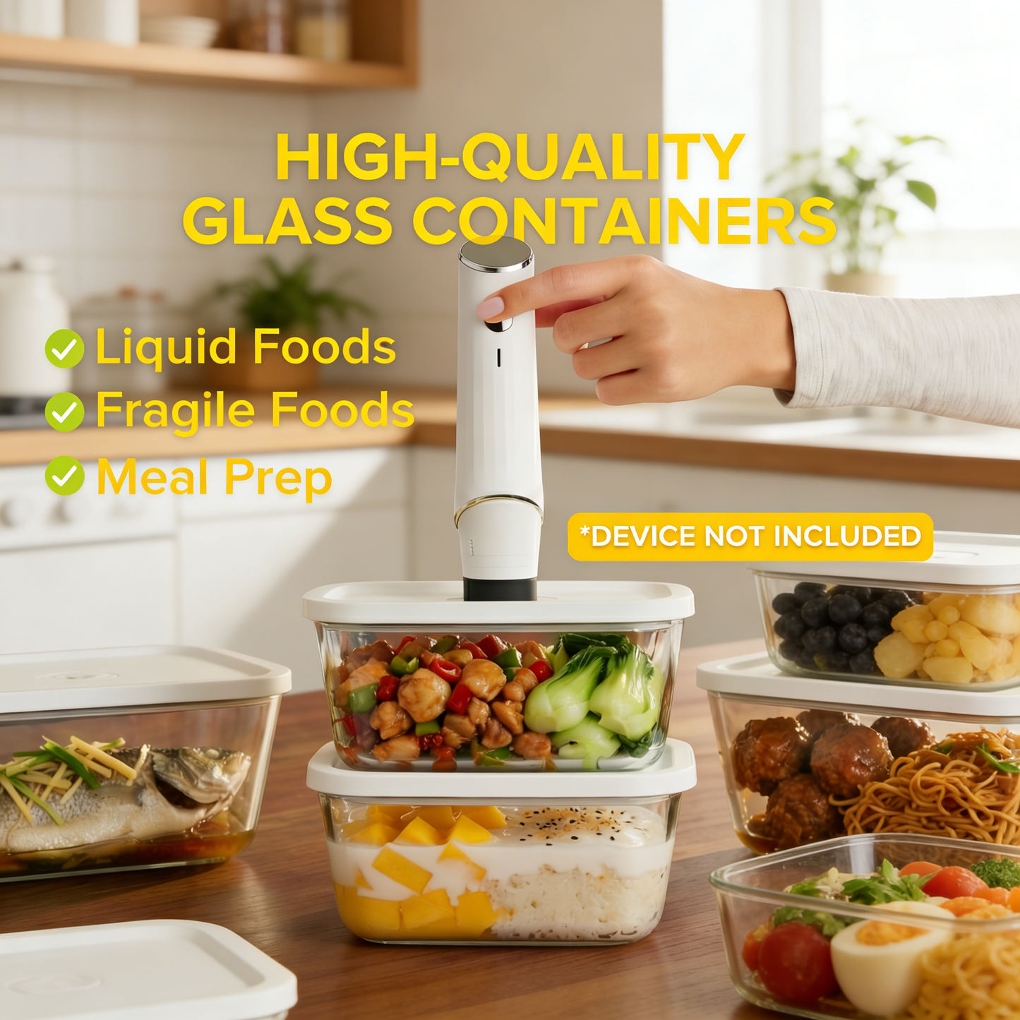 3-Piece Vacuum Seal Glass Food Storage Containers Set - S/M/L Sizes for Meal Prep & Food Preservation