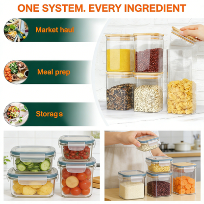 12-Piece Glass Food Storage Jars with Bamboo Lids - Stackable Airtight Canisters for Kitchen Pantry Organization