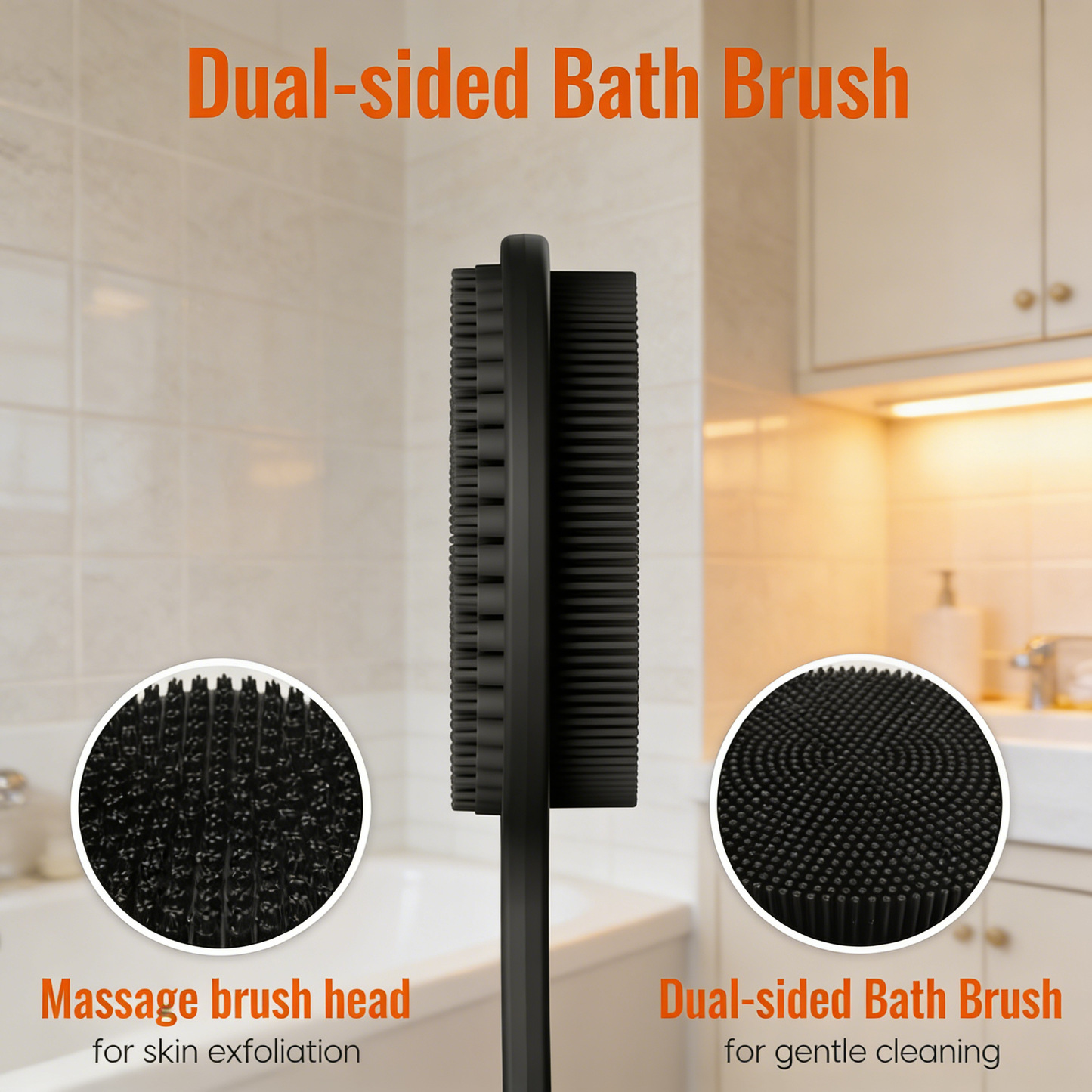 17-Inch Dual-Sided Silicone Bath Brush with Long Handle - Back Scrubber for Shower