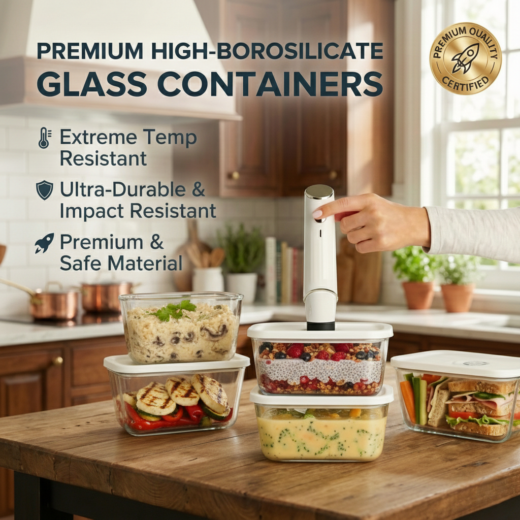 ShiftHome Handheld Vacuum Sealer Bundle with 30 Reusable Bags & 9 Glass Containers - Ultimate Food Freshness Kit