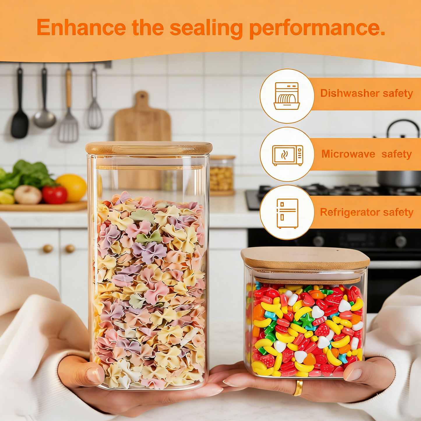 Glass Food Storage Jars with Airtight Bamboo Lids - Stackable Kitchen Canisters for Pantry Organization