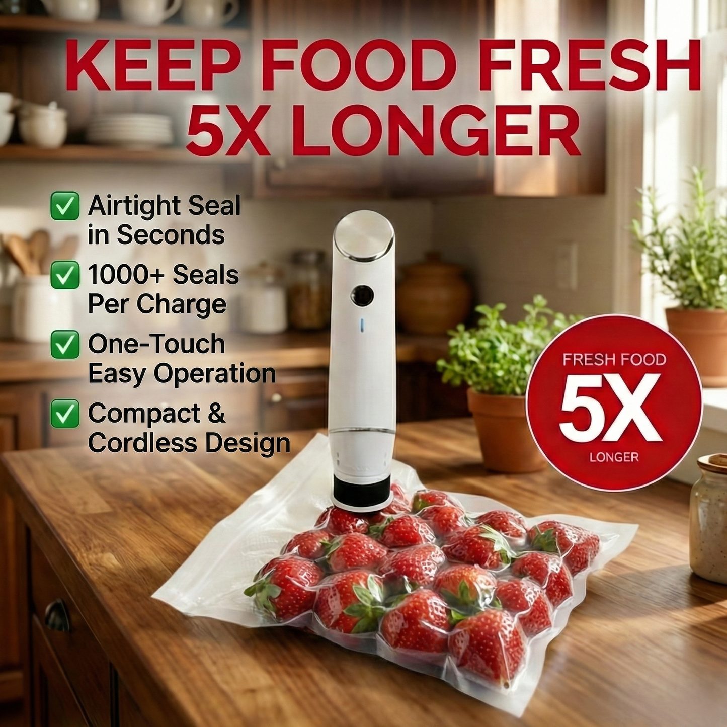 ShiftHome Handheld Vacuum Sealer Bundle with 30 Reusable Bags & 9 Glass Containers - Ultimate Food Freshness Kit