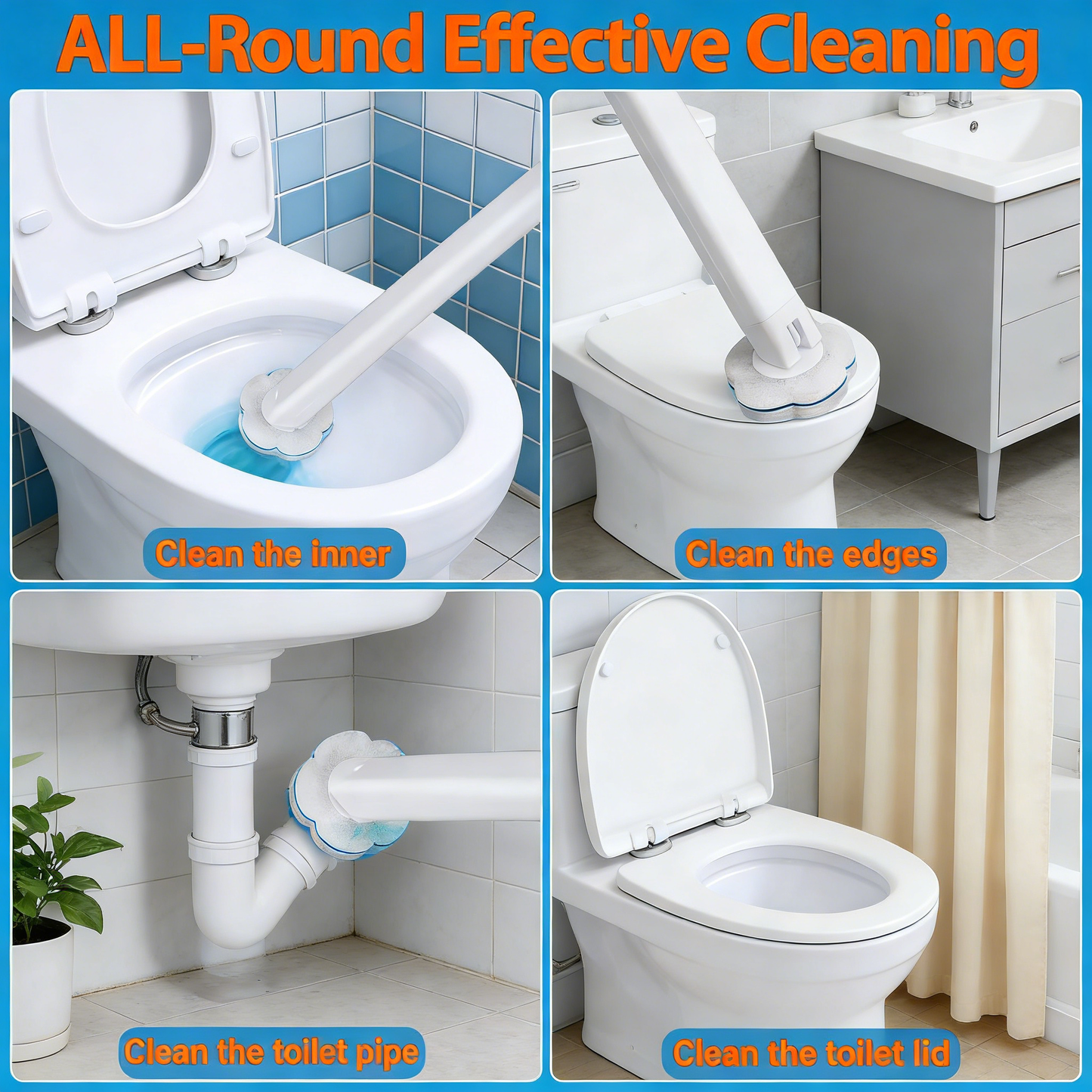 Disposable Toilet Brush Set with 54 Refills - Long Handle Toilet Scrubber with Wall Mount Holder