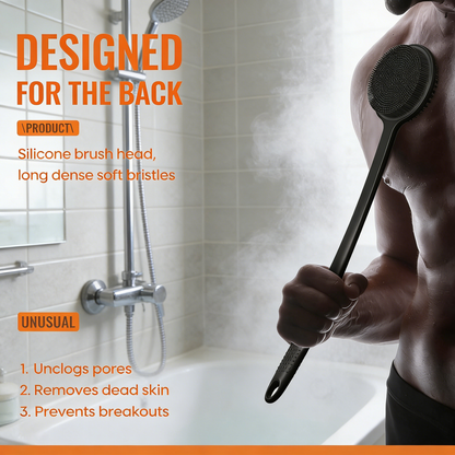 17-Inch Dual-Sided Silicone Bath Brush with Long Handle - Back Scrubber for Shower