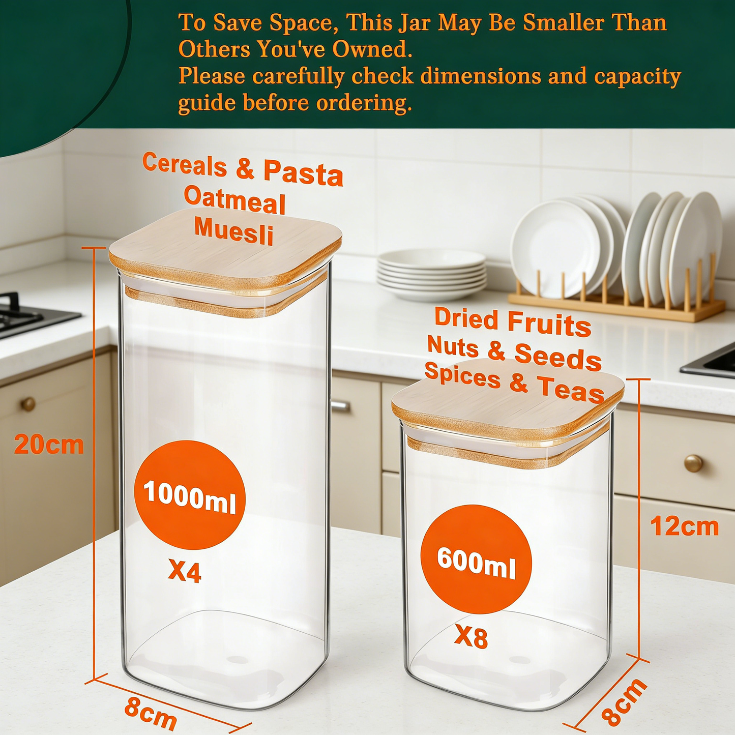 12-Piece Glass Food Storage Jars with Bamboo Lids - Stackable Airtight Canisters for Kitchen Pantry Organization