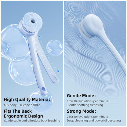 Electric Body Brush with 4 Interchangeable Heads - IPX7 Waterproof Long Handle Bath Brush