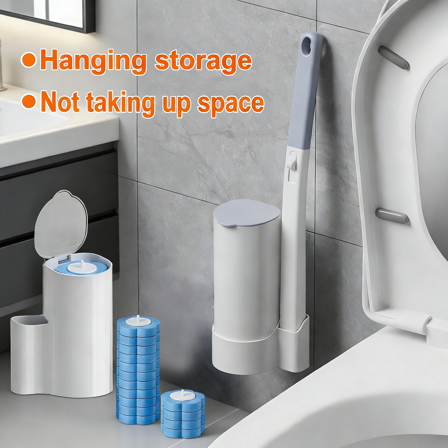 Disposable Toilet Brush Set with 48 Refills - 2 Pack Long Handle Toilet Scrubber with Wall Mount Storage Caddy