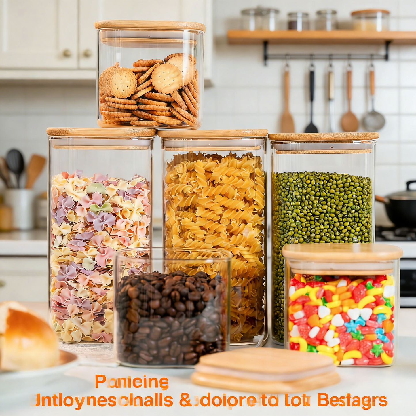 Glass Food Storage Jars with Airtight Bamboo Lids - Stackable Kitchen Canisters for Pantry Organization
